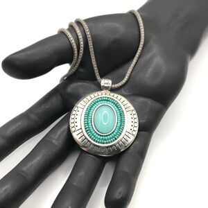 Brighton Pendant Necklace Faux Blue Turquoise Western Style Extra Long Chain